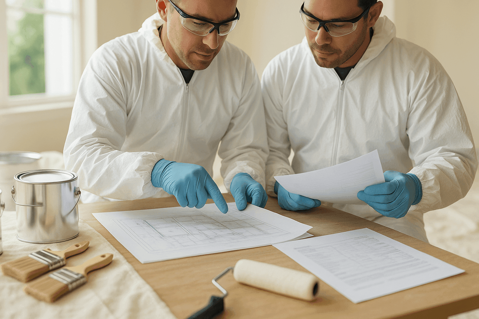 Professional painters estimating house painting job